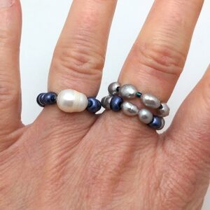 Baroque Pearl Beaded Ring Set with Glass Beads